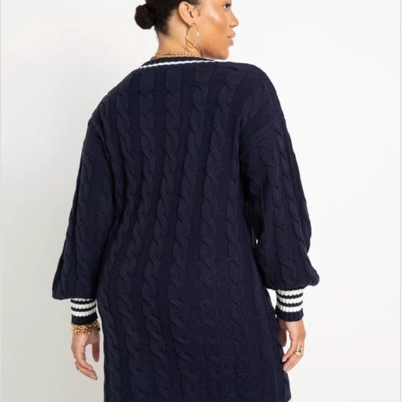 Eloquii Cardigan Sweater Dress with Stripe Detail. Effortless and chic. - Picture 3 of 6